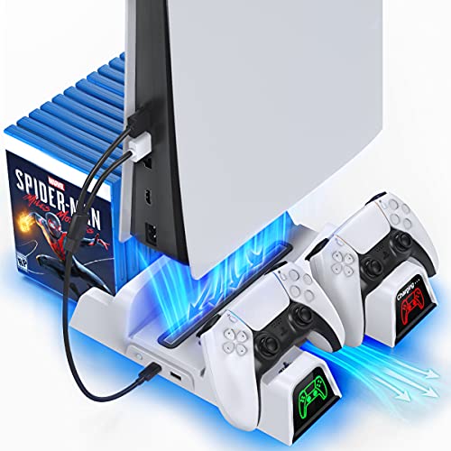 OIVO Soporte Vertical con Ventilador de Refrigeración para Playstation 5, Soporte PS5 con Cargador Mando PS5 y Ranuras de 12 Juegos para Playstation 5 Console