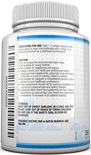 Omega 3 - Aceite de Pescado - 1000 mg - 365 Cápsulas (Suministro Anual) - Complemento alimenticio de Nu U Nutrition