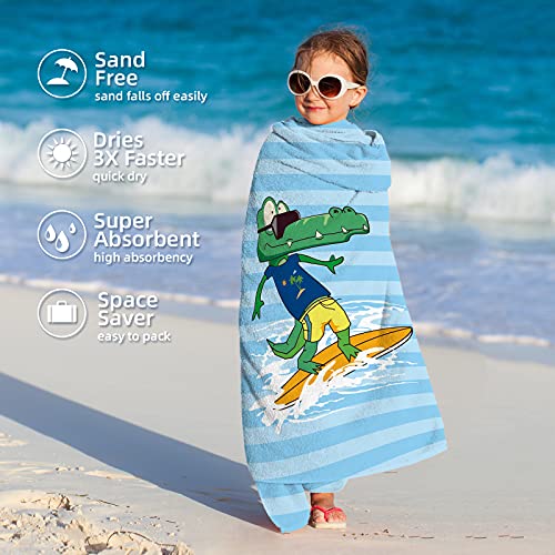 onetoze Toalla de Playa Cocodrilo en Patineta Microfibra Toallas Piscina Toalla Infantil Niño Niña Seque Rápidamente Absorbente Toallas Ducha Acampada Viaje Regalos Personalizados 75x150cm, Raya Azul