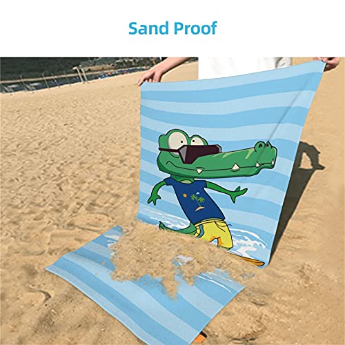 onetoze Toalla de Playa Cocodrilo en Patineta Microfibra Toallas Piscina Toalla Infantil Niño Niña Seque Rápidamente Absorbente Toallas Ducha Acampada Viaje Regalos Personalizados 75x150cm, Raya Azul