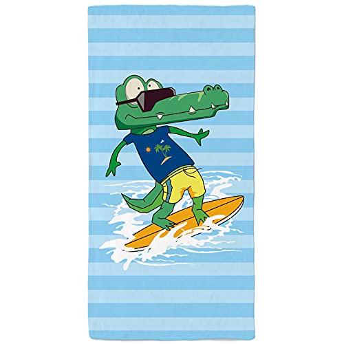 onetoze Toalla de Playa Cocodrilo en Patineta Microfibra Toallas Piscina Toalla Infantil Niño Niña Seque Rápidamente Absorbente Toallas Ducha Acampada Viaje Regalos Personalizados 75x150cm, Raya Azul