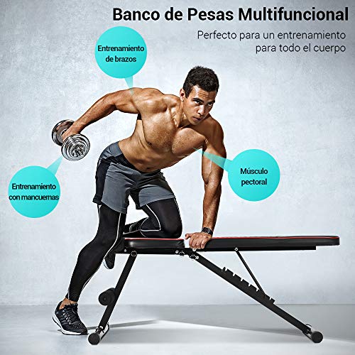 ONETWOFIT Banco De Musculación, Banco De Pesas, Banco De Entrenamiento Plegable Con Inclinación De Declinación Plana, Banco Para Ejercicios De Cuerpo Completo,Levantamiento De Pesas, Abdominales OT226