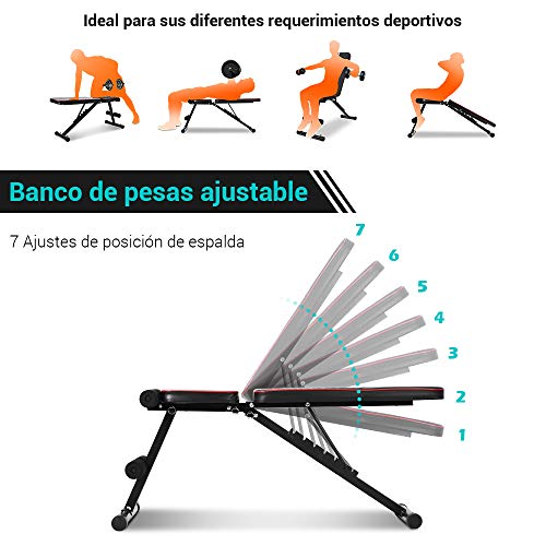 ONETWOFIT Banco De Musculación, Banco De Pesas, Banco De Entrenamiento Plegable Con Inclinación De Declinación Plana, Banco Para Ejercicios De Cuerpo Completo,Levantamiento De Pesas, Abdominales OT226