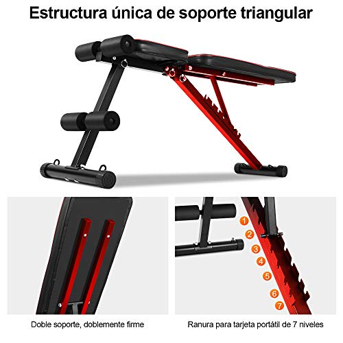 ONETWOFIT Banco De Musculación, Banco De Pesas, Banco De Entrenamiento Plegable Con Inclinación De Declinación Plana, Banco Para Ejercicios De Cuerpo Completo,Levantamiento De Pesas, Abdominales OT226