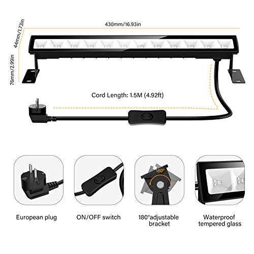 Onforu 24W UV Luz LED, Lámpara de Luz Negra IP66 Impermeable Barra Ultravioleta con Interruptor, Cable de Alimentación de 1.5M Iluminación Escenario para Bar Discoteca Disco Halloween Navidad Fiesta