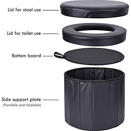 OOCOME Inodoro portátil plegable para camping, inodoro plegable para coche, wc quimico baño portatil camping para camper furgoneta accesorios, senderismo, viajes largos y mermelada de tráfico (negro)