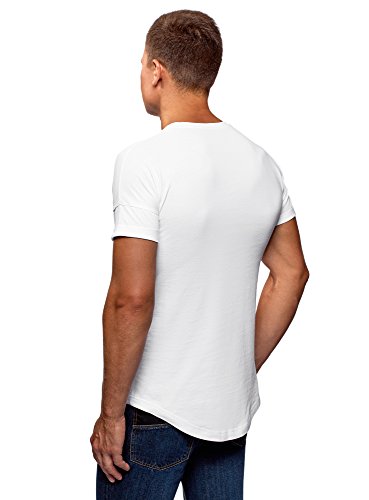 oodji Ultra Hombre Camiseta de Algodón con Espalda Alargada, Blanco, XS