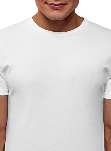 oodji Ultra Hombre Camiseta de Algodón con Espalda Alargada, Blanco, XS