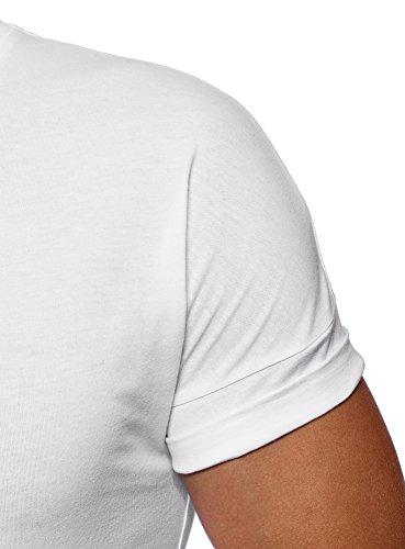 oodji Ultra Hombre Camiseta de Algodón con Espalda Alargada, Blanco, XS