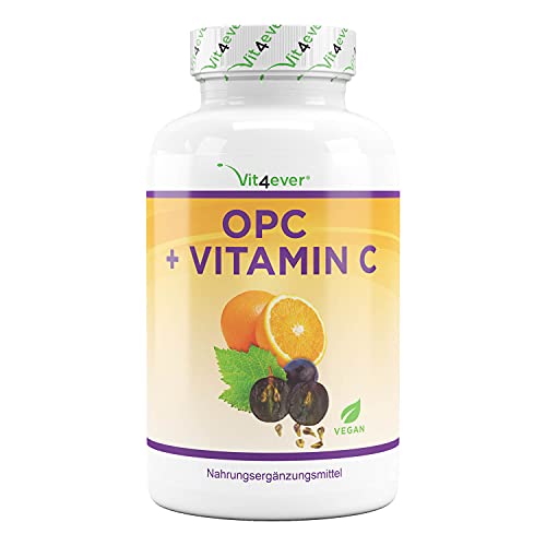 OPC Extracto de Semillas de Uva + Vitamina C - 1050 mg por dosis diaria (2 cápsulas) - OPC de uvas europeas probado en laboratorio - Dosis alta - Vegano