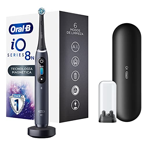 Oral-B iO 8N Cepillo de Dientes Eléctrico con Mango Recargable, Tecnología Magnética de Braun, 1 Cabezal de Recambio, Pantalla a Color, Cargador y Estuche de Viaje Premium - Negro