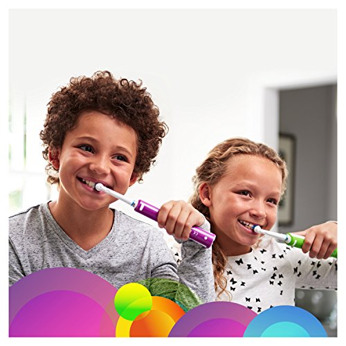 Oral-B Junior Cepillo de Dientes Eléctrico con Mango Recargable, Tecnología Braun y 1 Cabezal de Recambio, Apto para Niños Mayores de 6 años - Morado