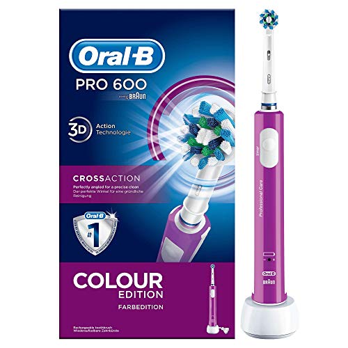 Oral-B PRO 600 CrossAction Cepillo de Dientes Eléctrico con Mango Recargable, Tecnología Braun y 1 Cabezal de Recambio - Morado