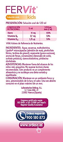 Ordesa Fervit Solución Oral - 120 ml Complemento alimenticio para niños a base de hierro y vitaminas - 5 ml al día