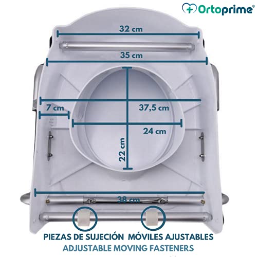 OrtoPrime Elevador WC Inclinable con Reposabrazos Abatibles - Altura Regulable 5, 10 y 15 Centímetros - Alza wc con Tapa - Alzador de Inodoro Portátil