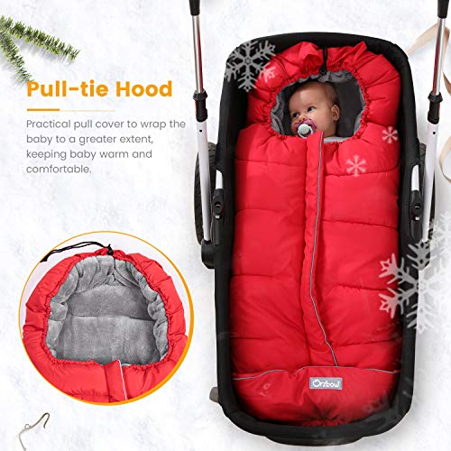 Orzbow Saco silla paseo invierno Universal para Cochecito y Silla de paseo - para carro bebe,capazo - Impermeable a Prueba de Viento Hasta -10° (Rojo,0-36 Meses)