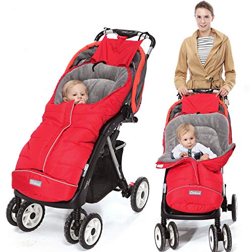 Orzbow Saco silla paseo invierno Universal para Cochecito y Silla de paseo - para carro bebe,capazo - Impermeable a Prueba de Viento Hasta -10° (Rojo,0-36 Meses)