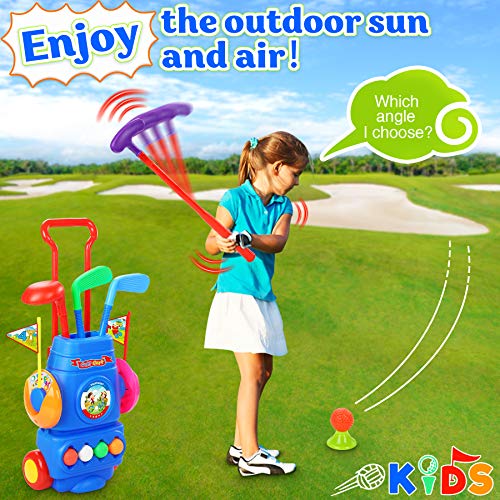 Otes Juego de Golf para Niños, Mini Golf Plástico, Juguetes Deportivos para Niños, Carrito de Golf con Palos para Exteriores y Interiores