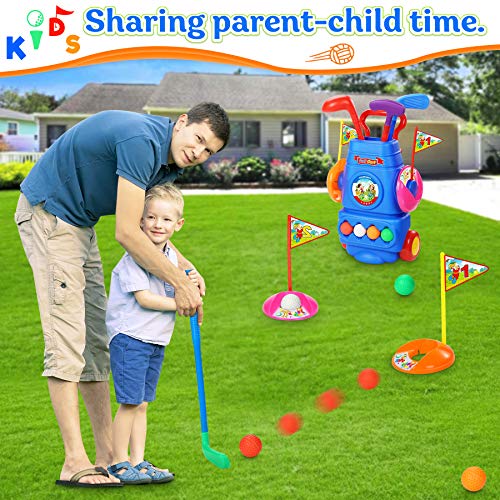 Otes Juego de Golf para Niños, Mini Golf Plástico, Juguetes Deportivos para Niños, Carrito de Golf con Palos para Exteriores y Interiores