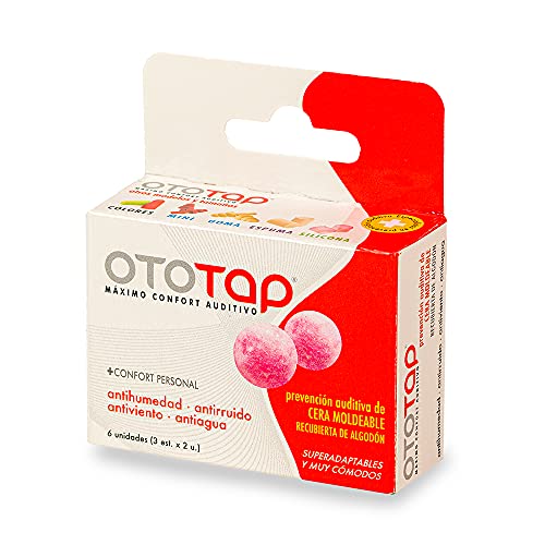 OTOTAP Tapones para los oídos de cera moldeables, aislantes, cómodos y reutilizables Especiales para natación, agua o ruidos fuertes. Con estuche de viaje. 6 unidades