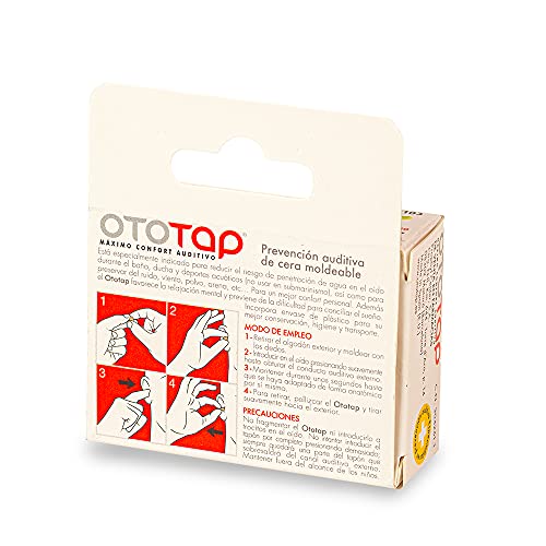 OTOTAP Tapones para los oídos de cera moldeables, aislantes, cómodos y reutilizables Especiales para natación, agua o ruidos fuertes. Con estuche de viaje. 6 unidades