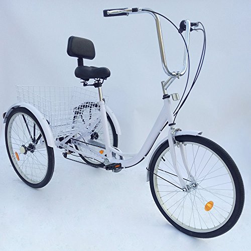 OUBAYLEW Triciclo para adulto de 24 pulgadas, 3 ruedas, 6 velocidades, para adulto, biciclo triciclo, cruise con zapatilla, color blanco