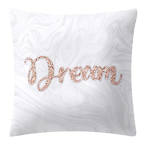 Oumefar Cómoda 45x45cm Funda de Almohada con Letras cuadradas del Alfabeto inglés Suave Funda de cojín de Oro Rosa para la decoración del hogar Impresión a una Cara(E)