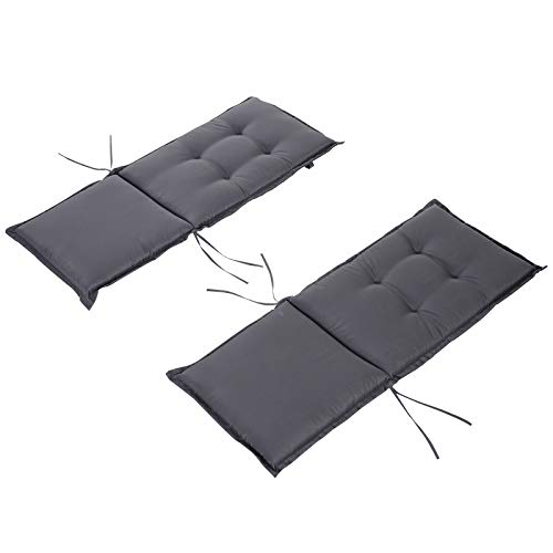 Outsunny Cojín de 2 Piezas para Tumbona de Exterior Colchoneta para Sillas de Jardín Acolchado Cómoda con Cuerda de Fijación Lavable a Mano Poliéster Esponja 120x50x6 cm Gris