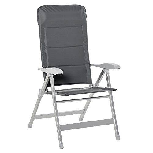 Outsunny Silla de Jardín Plegable de Aluminio con Respaldo Alto Ajustable en 7 Posiciones y Reposacabezas Acolchado para Exterior 75x61,5x114,5 cm Gris