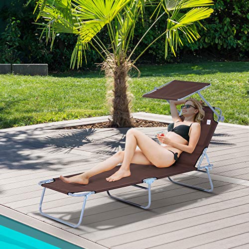 Outsunny Tumbona Hamaca Plegable con Parasol Inclinable Playa Piscina 187x58x27 cm Acero Marrón