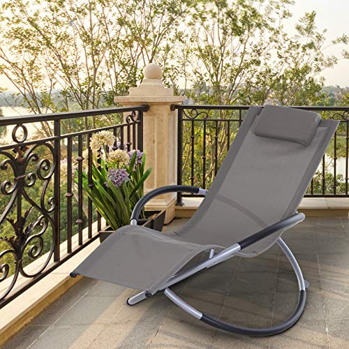 Outsunny Tumbona Mecedora de Jardín con Reposacabezas Extraíbles Sillón Tumbona Ergonómica de Exterior Plegable Tela de Texteline para Patios Piscina al Aire Libre 154x80x84cm Gris