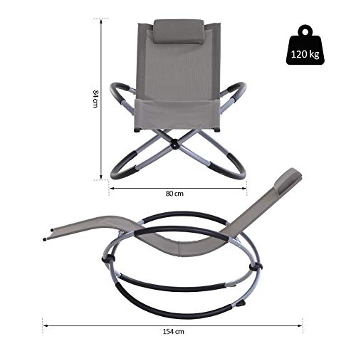 Outsunny Tumbona Mecedora de Jardín con Reposacabezas Extraíbles Sillón Tumbona Ergonómica de Exterior Plegable Tela de Texteline para Patios Piscina al Aire Libre 154x80x84cm Gris