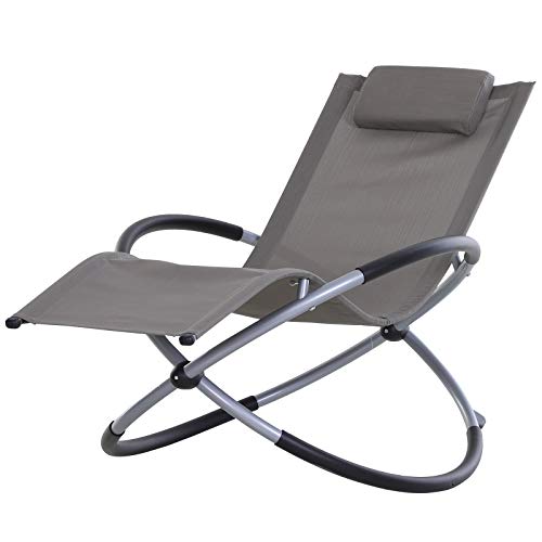 Outsunny Tumbona Mecedora de Jardín con Reposacabezas Extraíbles Sillón Tumbona Ergonómica de Exterior Plegable Tela de Texteline para Patios Piscina al Aire Libre 154x80x84cm Gris