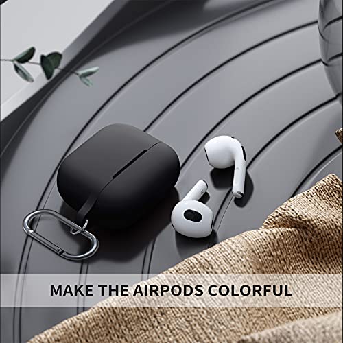 Ouwegaga Funda para Airpods 3, Fundas Protectora de Silicona para AirPods 3 Case, LED Frontal Visible Funda Accesorios Compatible con Apple AirPods 3.ª Generación (2021), con Llavero, Negro