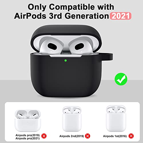 Ouwegaga Funda para Airpods 3, Fundas Protectora de Silicona para AirPods 3 Case, LED Frontal Visible Funda Accesorios Compatible con Apple AirPods 3.ª Generación (2021), con Llavero, Negro