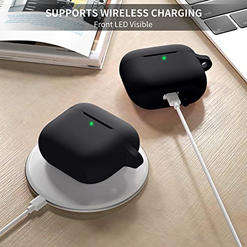 Ouwegaga Funda para Airpods 3, Fundas Protectora de Silicona para AirPods 3 Case, LED Frontal Visible Funda Accesorios Compatible con Apple AirPods 3.ª Generación (2021), con Llavero, Negro