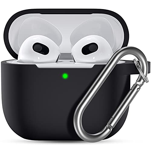 Ouwegaga Funda para Airpods 3, Fundas Protectora de Silicona para AirPods 3 Case, LED Frontal Visible Funda Accesorios Compatible con Apple AirPods 3.ª Generación (2021), con Llavero, Negro