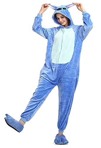 Ovender Pijamas Disfraces Onesie Animal Adultos Kigurumi Carnaval Halloween Fiesta Espectáculo Navideño Mono Cosplay Ropa Interior de Zoológico Invierno Unisex Mujeres y Hombres (S, Stitch)