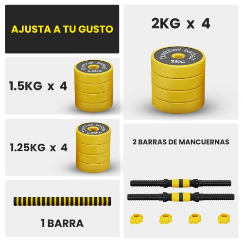 OVER SPORT Mancuernas Ajustables 20 kg 2 en 1 con Barra Ajustable para Gimnasio o Hacer Deporte en Casa - Pesas con Discos Regulables para musculación de 20kg.