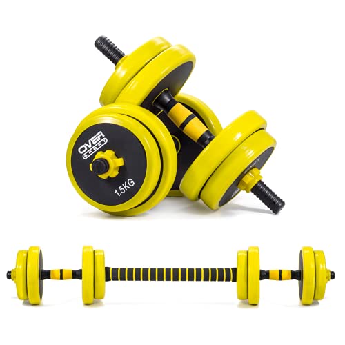 OVER SPORT Mancuernas Ajustables 20 kg 2 en 1 con Barra Ajustable para Gimnasio o Hacer Deporte en Casa - Pesas con Discos Regulables para musculación de 20kg.