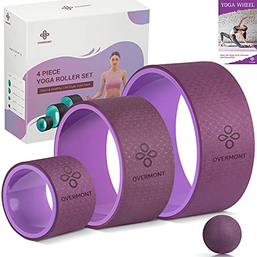 OVERMONT Juego de Ruedas de Yoga, Paquete de 3 tamaños Rodillos de Espuma de Yoga, Dolor de Espalda, Flexiones y estiramientos para Aumentar la Fuerza y la flexibilidad, Bola de Masaje incluida