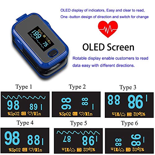 Oxímetro de pulso en la punta de los dedos SpO2 función de alarma para baja saturación de oxígeno en sangre, pulsómetro, monitor de frecuencia cardíaca, pantalla OLED, bolsa de transporte y cordón