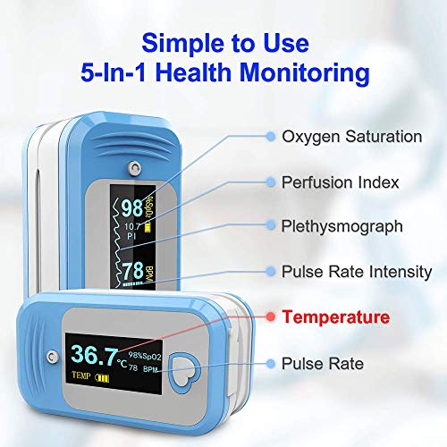 Oxímetro de pulso, Monitor Clínico de Saturación de Oxígeno MED LINKET AM801, para el monitoreo de SpO2, temperatura corporal, frecuencia cardíaca e índice de perfusión