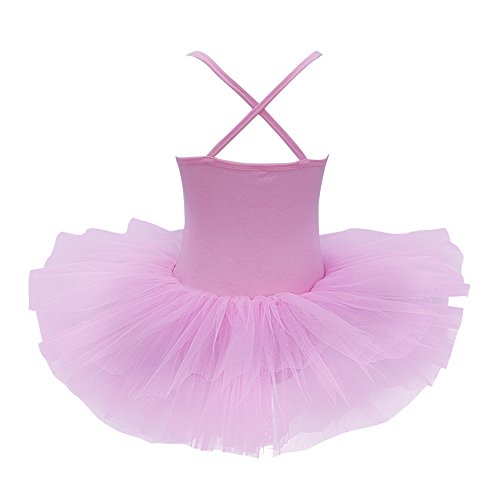 Oyolan Vestido de Danza Ballet Niña Princesa Vestido Tutu Lentejuelas Espalda Cruzada Traje Ropa de Baile Maillot Monos de Danza Clásica Traje de Bailarina Rosa 5-6 años