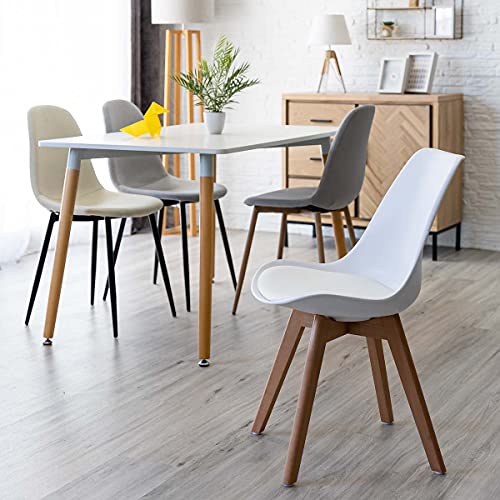 Pack de 2 sillas de Comedor con cojín de Polipropileno Blanco y Madera de Haya Natural de 46x57x80 cm - LOLAhome