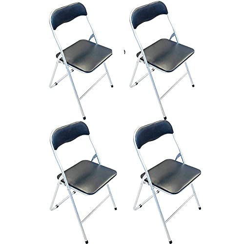 Pack de 4 Sillas Plegables de Metales y Polipiel en Colores de Negro 81 x 46.5 x 44 cm, Silla Aluminio, Silla Plegable,Taburete, Sillones,Banco,Banqueta