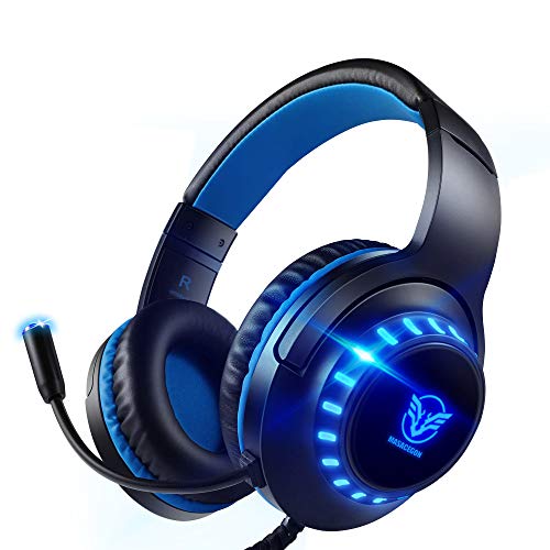 Pacrate Auriculares Gaming PS4, Auriculares con Micrófono PC, Auriculares Gamer con Cable para Xbox One Nintendo Switch con Cancelación de Ruido, Cascos con 3.5mm Jack con Sonido Envolvente & Luz LED