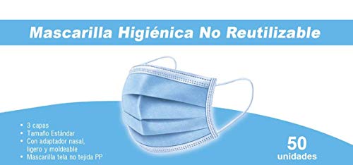 PAIDE P Mascarillas Higiénicas Desechables Adultos de Un Solo Uso, 3 capas 50 unidades. Ajustable por la parte de la nariz. (Rosa)