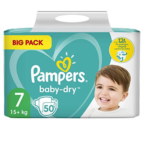 Pampers Baby-Dry - Pañales (talla 7, 50 unidades, hasta 12 horas de protección total, 15 kg, 2 unidades de 1700 g)