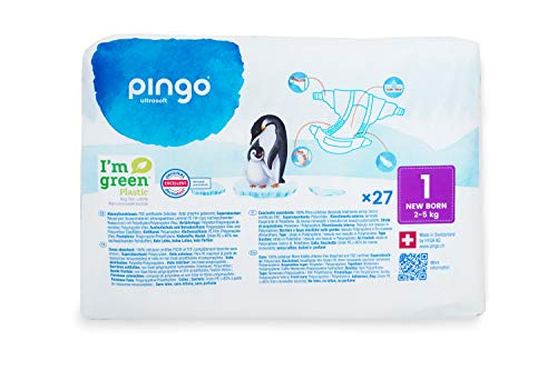 Pañales talla 1 - 2 paquetes de 27 unidades - Pañales recién nacido (2-5 kg)- Pieles sensibles - Con Medidor de humedad - Pañales ecológicos anti-alergénicos - Pieles sensibles - Color Blanco